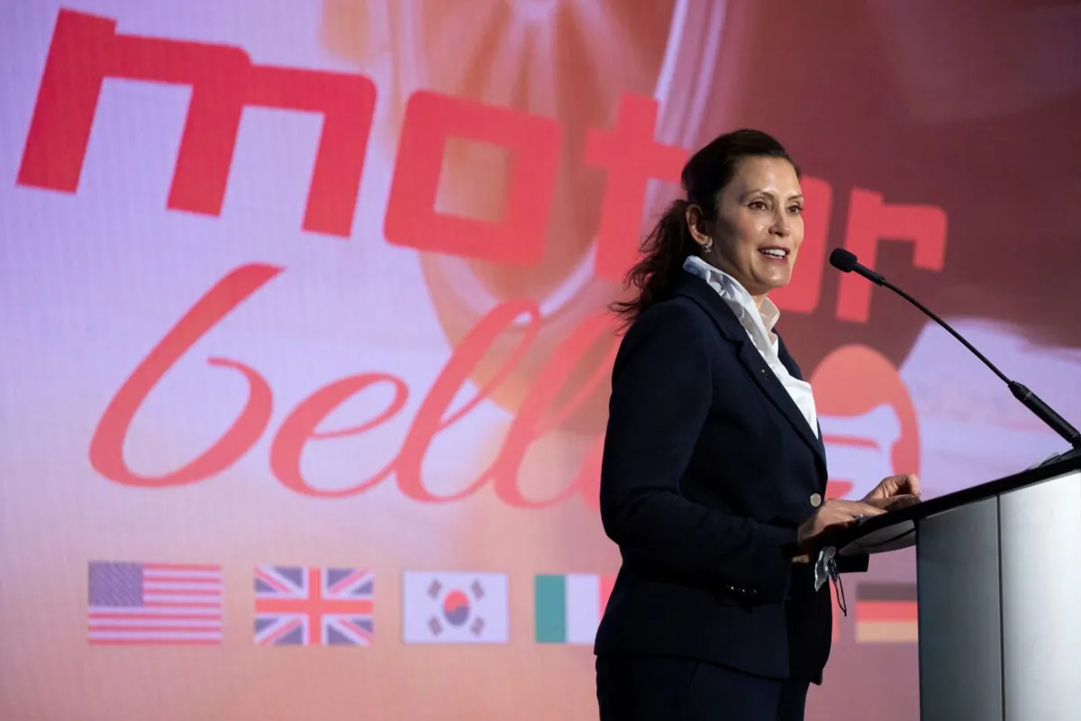 Michigan Governor Gretchen Whitmer speaks at the start of the 2021 Motor Bella auto show in Pontiac, Mich., on Sept. 21, 2021. (Bill Pugliano/Getty Images)