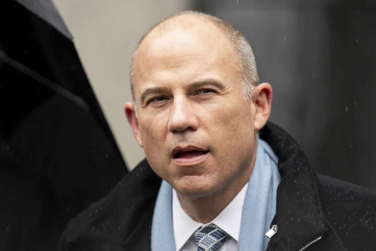Michael Avenatti speaks to members of the media after leaving federal court in New York on Feb. 4, 2022. (John Minchillo/AP Photo)