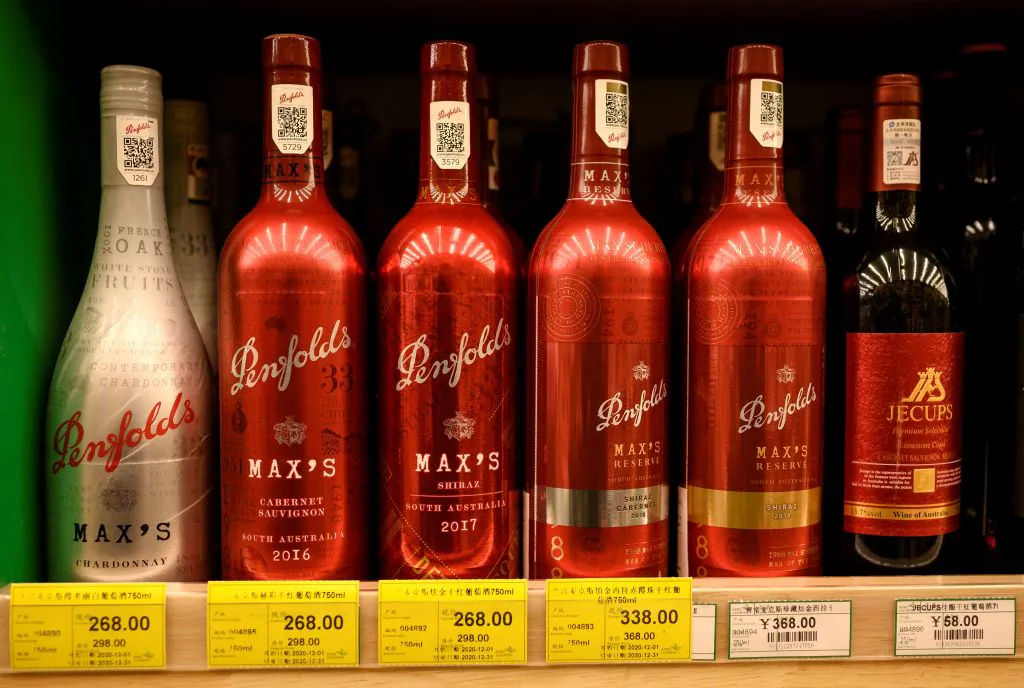 Penfolds wines for sale at a store in Beijing, China, on Dec.17, 2020. (Noel Celis/AFP via Getty Images)
