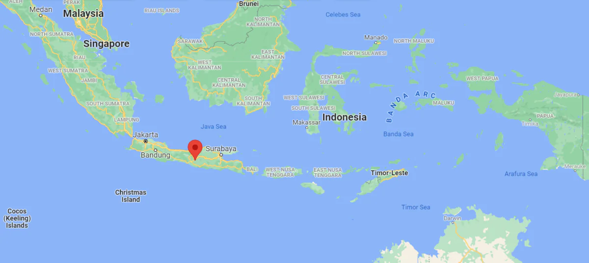 A map shows the location of Java in Indonesia, on Feb. 4, 2022. (Google Maps/Screenshot via The Epoch Times)