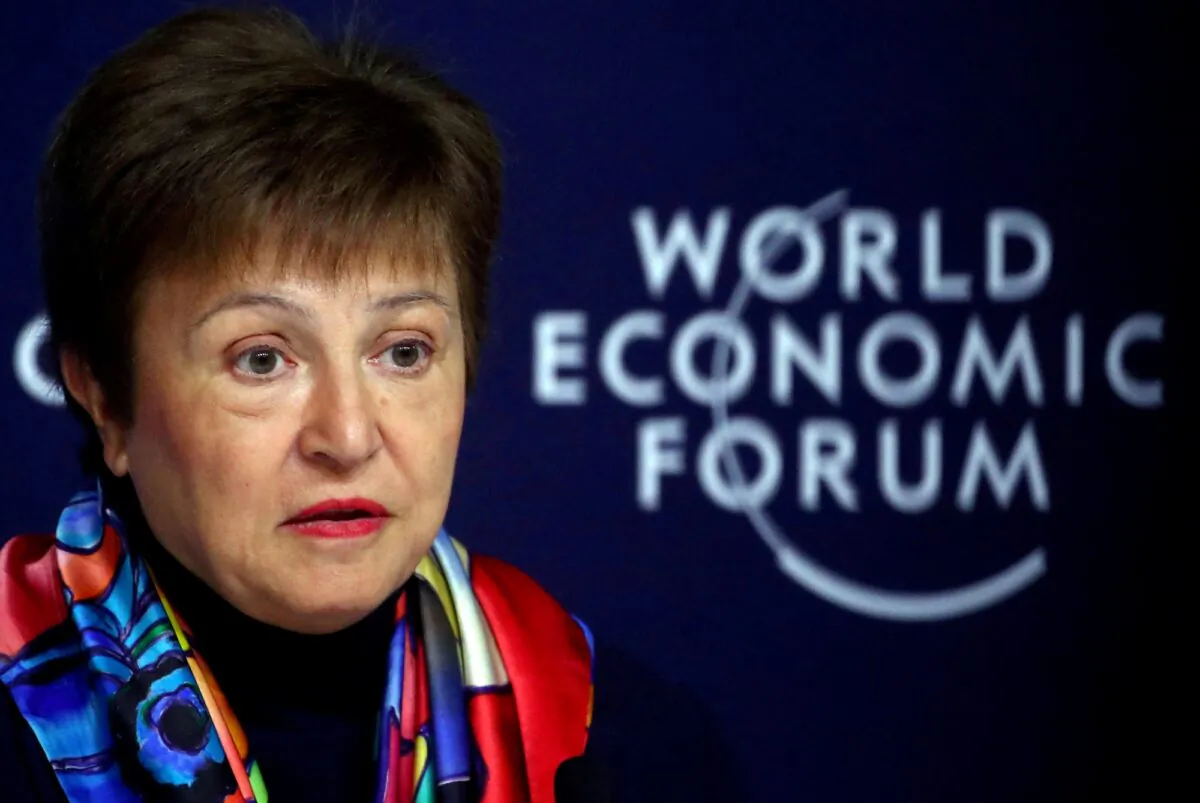 IMF Managing Director Kristalina Georgieva speaks at a news conference ahead of the World Economic Forum (WEF) in Davos, Switzerland, on Jan. 20, 2020. (Denis Balibouse/Reuters)