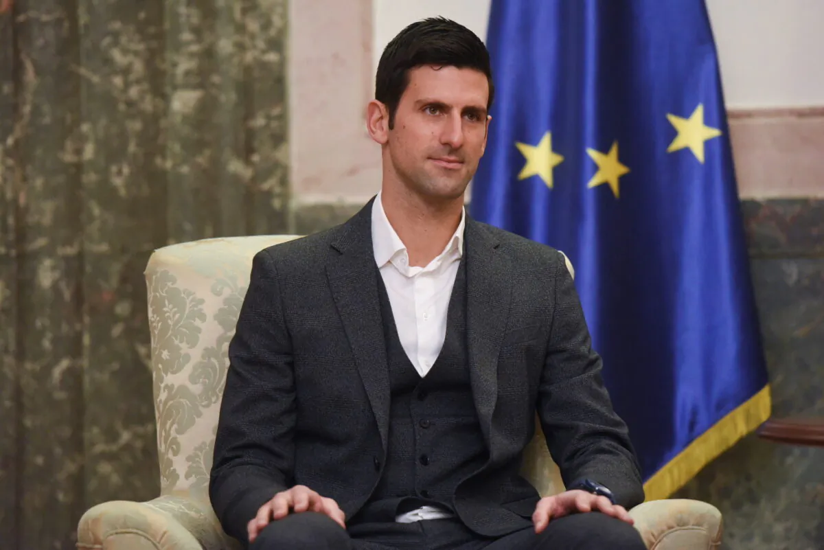 Serbian tennis player Novak Djokovic speaks with Serbia's President in Belgrade, Serbia, on Feb. 3, 2022. (Zorana Jevtic/Reuters)