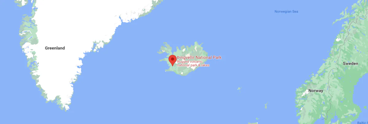 A map shows the location of Thingvellir National Park, in Iceland, on Feb. 4, 2022. (Google Maps)