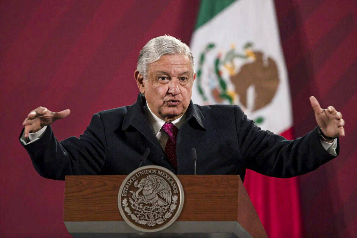 Mexican President Andres Manuel Lopez Obrador gives his daily, morning news conference at the presidential palace, Palacio Nacional, in Mexico City, on Dec. 18, 2020. (Marco Ugarte/AP Photo)