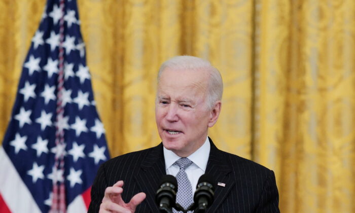 President Joe Biden speaks at an event at the White House on Feb. 2, 2022. (Cheriss May/Reuters)