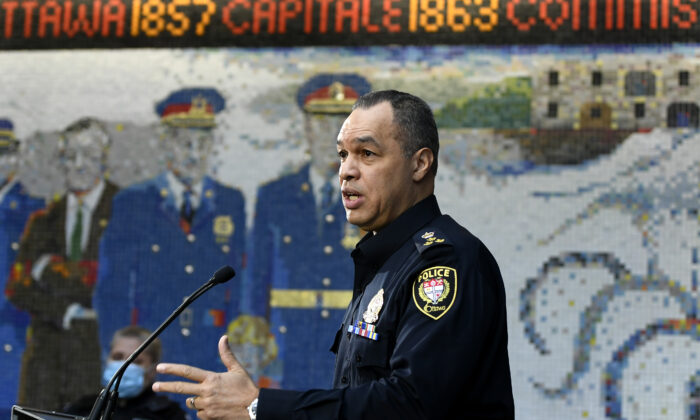 Then-Ottawa Police Chief Peter Sloly speaks at a news conference in Ottawa, on Feb. 4, 2022. (Justin Tang/The Canadian Press)