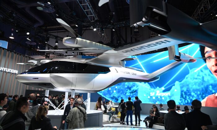 The Hyundai S-A1 electric Urban Air Mobility concept is displayed at the 2020 Consumer Electronics Show in Las Vegas, Nevada, Jan. 7, 2020. (Robyn Beck/AFP via Getty Images)