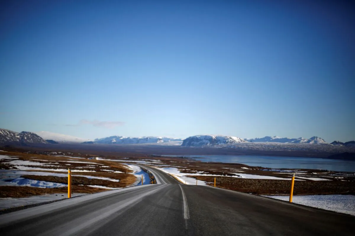 A road is seen near Thingvallavatn lake in southwestern Iceland, on Feb. 15, 2013. (Stoyan Nenov/Reuters)