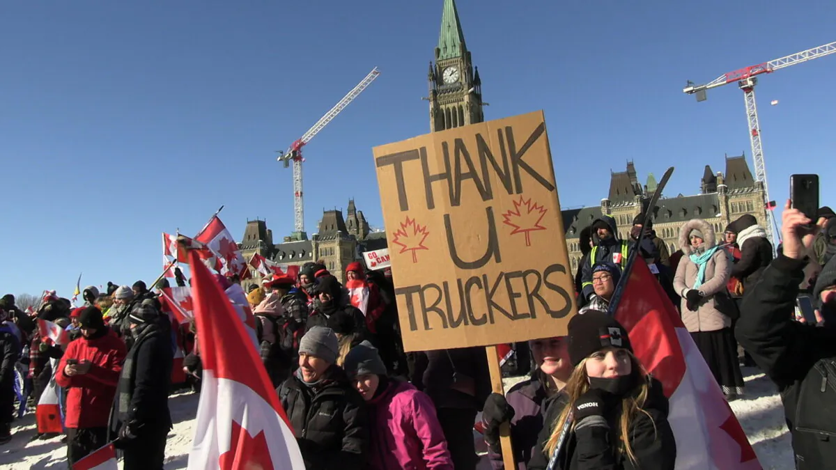 Protesters gather on Parliament Hill in Ottawa to demonstrate against COVID-19 mandates and restrictions on Feb. 5, 2022. (Annie Wu/NTD)