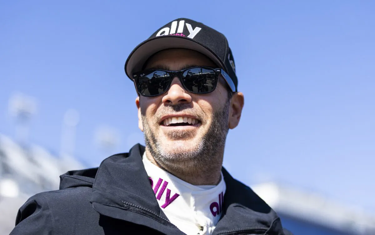 Jimmie Johnson, driver of the #48 Ally Cadillac Racing Cadillac DPi, looks on before the start of the Rolex 24 at Daytona International Speedway in Daytona Beach, Fla., on Jan. 29, 2022. (James Gilbert/Getty Images)