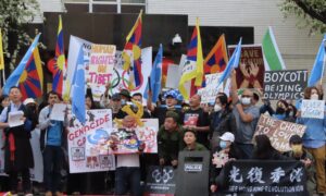 Human Rights Groups Protest Outside of Chinese Consulate on Eve of Beijing Olympics