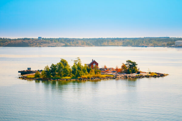 Finnish,Wooden,Sauna,Log,Cabin,On,Island,In,Summer