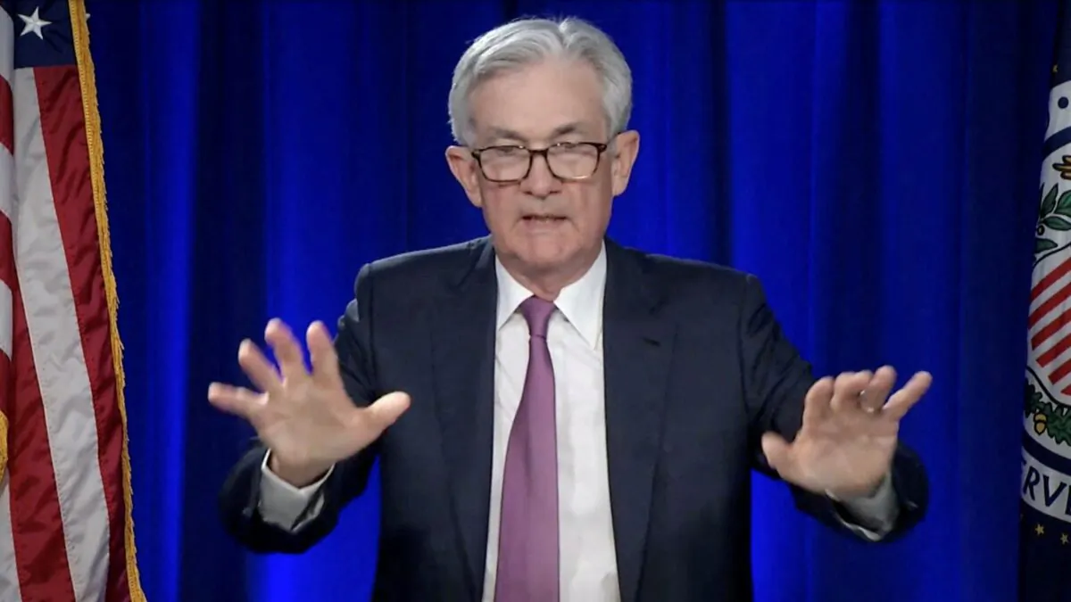 U.S. Federal Reserve Chairman Jerome Powell addresses an online only news conference in a frame grab from U.S. Federal Reserve video broadcast from the Federal Reserve building in Washington, D.C., on Jan. 26, 2022. (Federal Reserve Board via Reuters)
