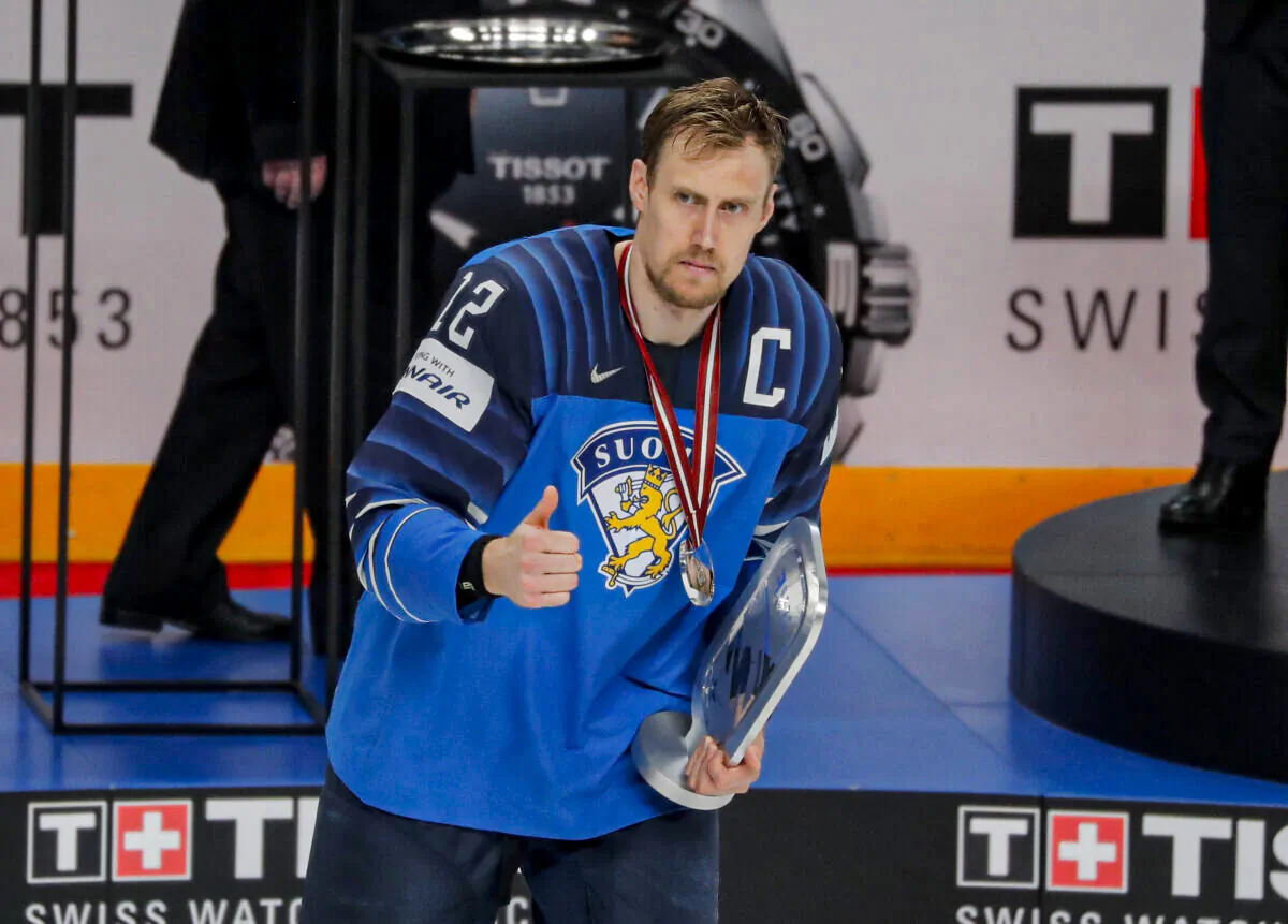 Finland's Marko Anttila looks dejected after losing the final of the IIHF World Ice Hockey Championship 2021 in Riga, Latvia, on June 6, 2021. (Vasily Fedosenko/Reuters)