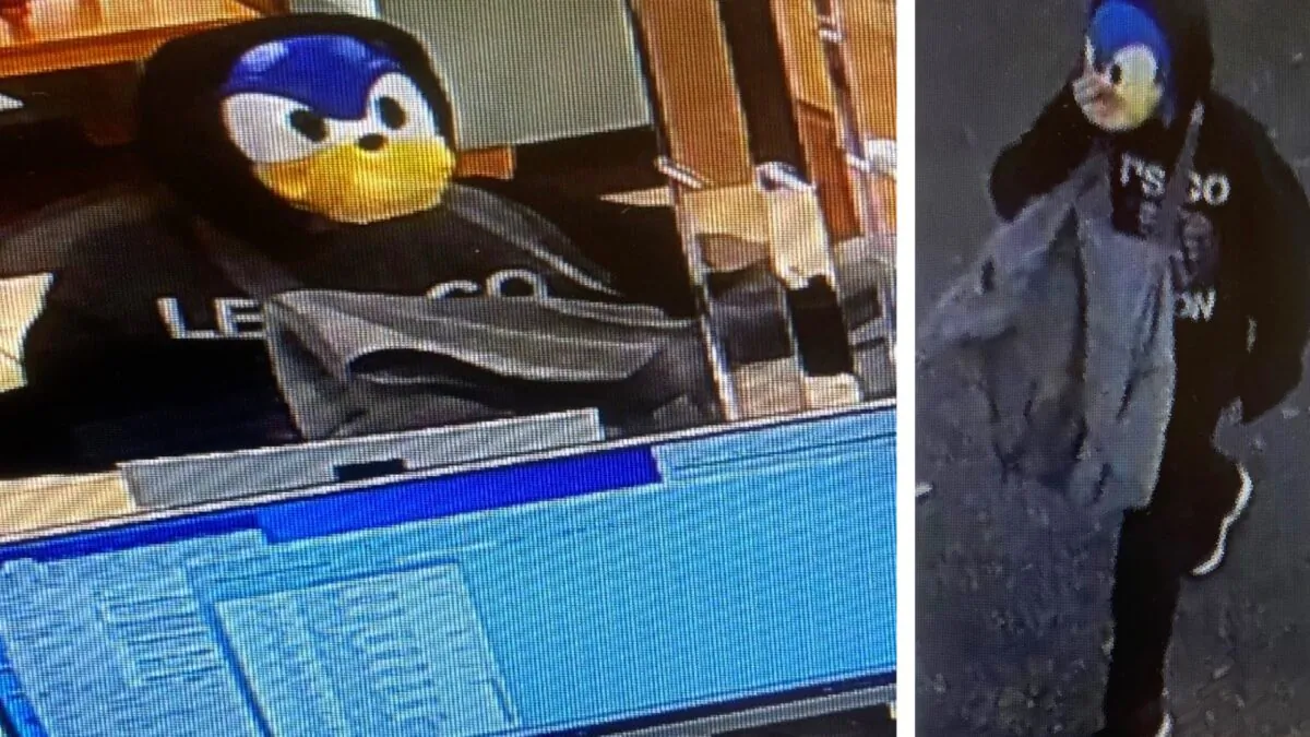 This collage of pictures shows the suspect who has been accused of trying to rob a Florida Credit Union bank on Woodland Blvd in DeLand, Florida, on Feb. 2, 2022. (Courtesy of DeLand Police Department)