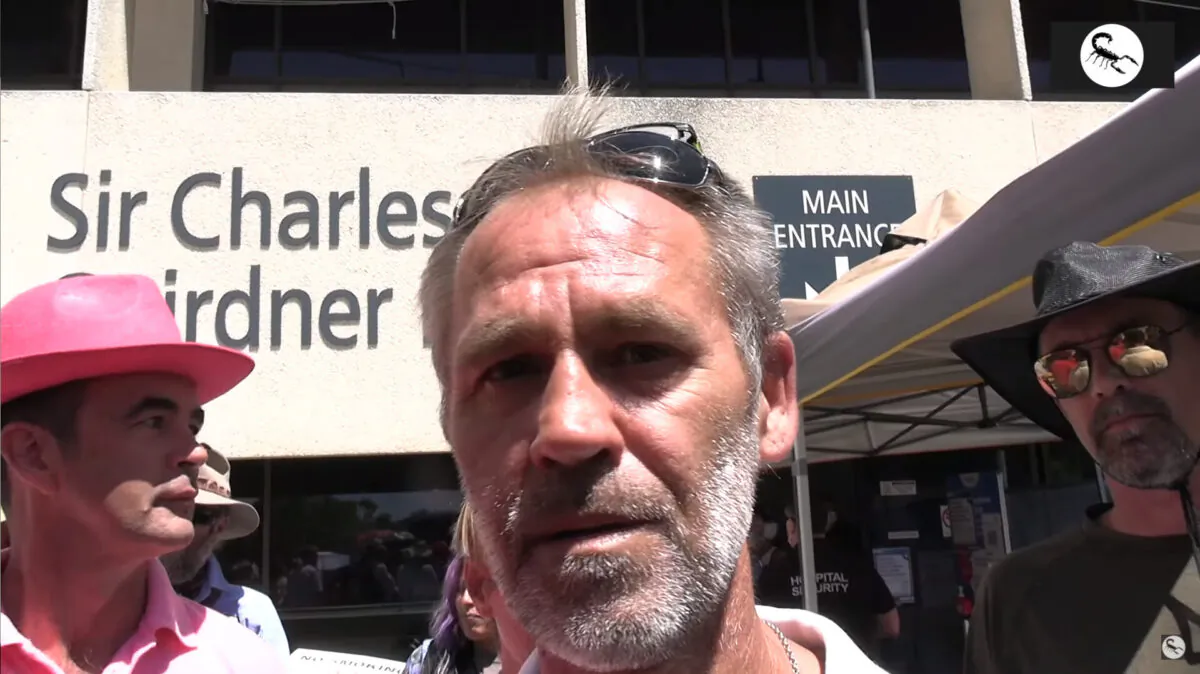 Gary White after seeing his wife, Jane, before her brain operation at Sir Charles Gairdner Hospital in Perth, Australia on Feb. 1, 2022. (Scorpion Media Group)