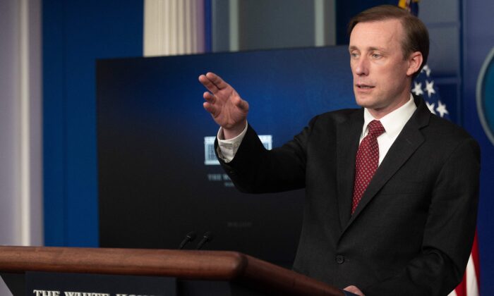 White House national security adviser Jake Sullivan speaks during the daily briefing at the White House in Washington, on Jan. 13, 2022. (Jim Watson/AFP via Getty Images)