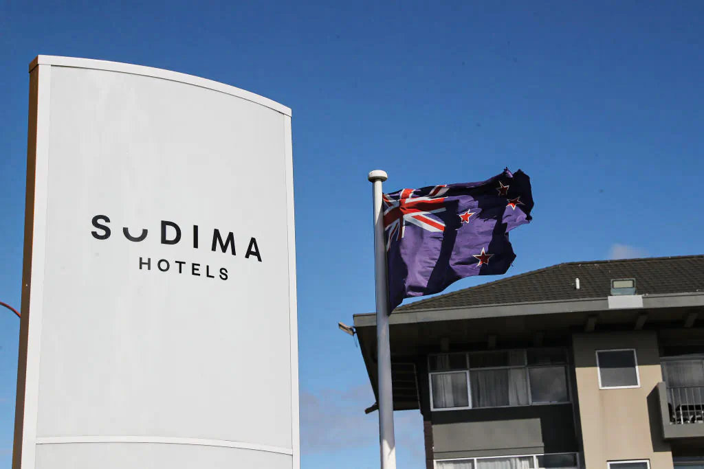General view of the Sudima Hotel which is currently being used to isolate returning New Zealanders in Rotorua, New Zealand, on Aug.12, 2020. (Michael Bradley/Getty Images)