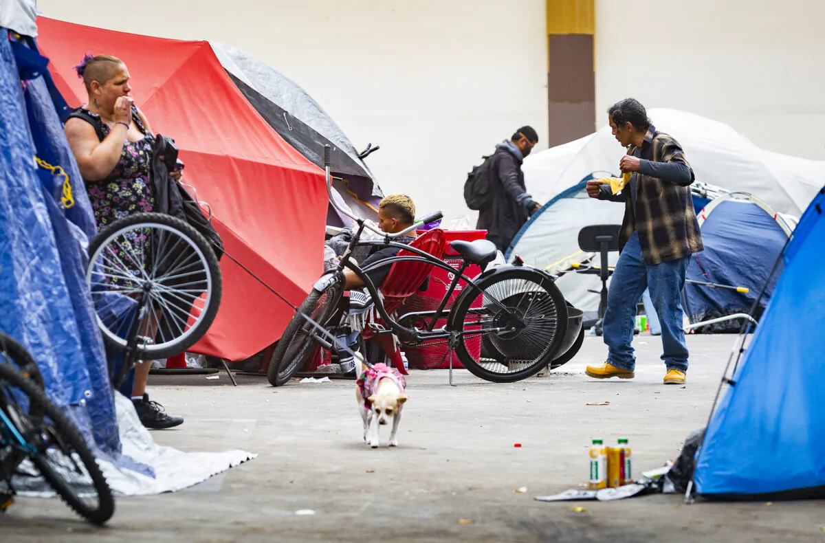 A homeless encampment in Santa Ana, Calif., on Oct. 5, 2021. (John Fredricks/The Epoch Times)