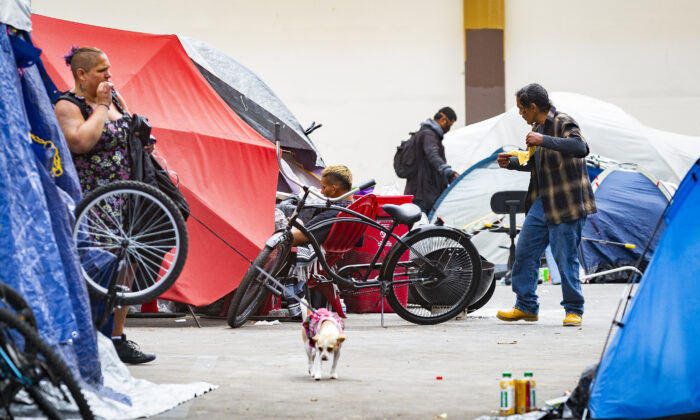 A homeless encampment in Santa Ana, Calif., on Oct. 5, 2021. (John Fredricks/The Epoch Times)