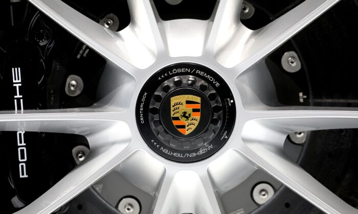 The Porsche logo can be seen on the wheels of the 2020 Porsche 911 Speedster, unveiled at the 2019 New York International Auto Show on April 17, 2019 in New York City, NY.  (BrendanMcDermid / Reuters)