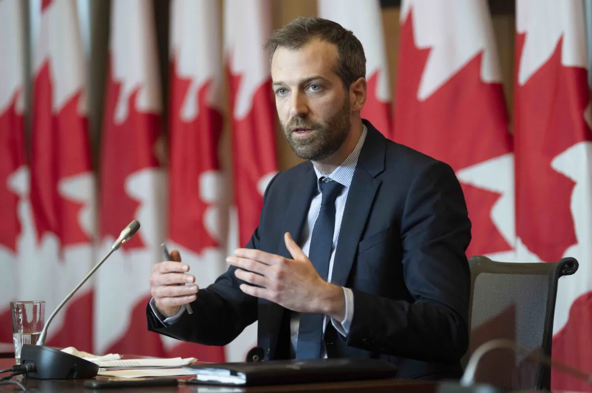 Liberal MP for Louis-Hebert Joël Lightbound speaks about COVID-19 restrictions during a news conference on Feb. 8, 2022 in Ottawa. (The Canadian Press/Adrian Wyld)