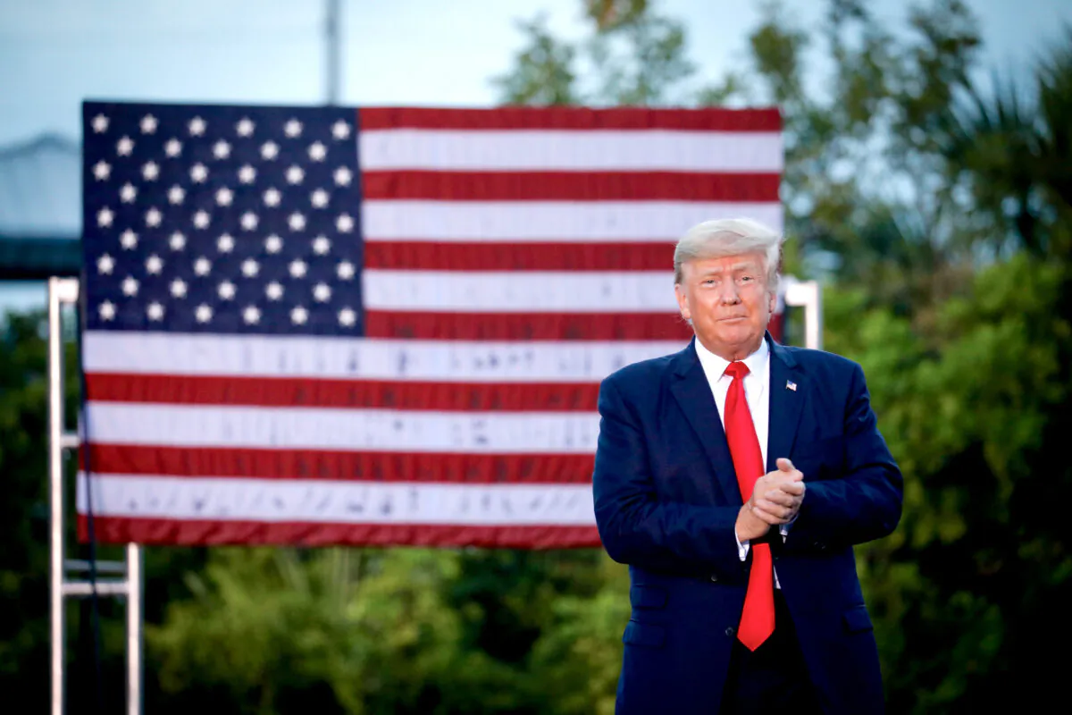Former U.S. President Donald Trump arrives to hold a rally in Sarasota, Fla., on July 3, 2021. (Eva Marie Uzcategui/Getty Images)