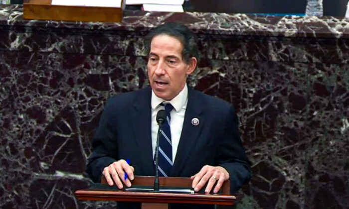 Lead House impeachment manager Rep. Jamie Raskin (D-Md.) speaks on the fifth day of former President Donald Trump's second impeachment trial at the U.S. Capitol in Washington on Feb. 13, 2021. (congress.gov via Getty Images)