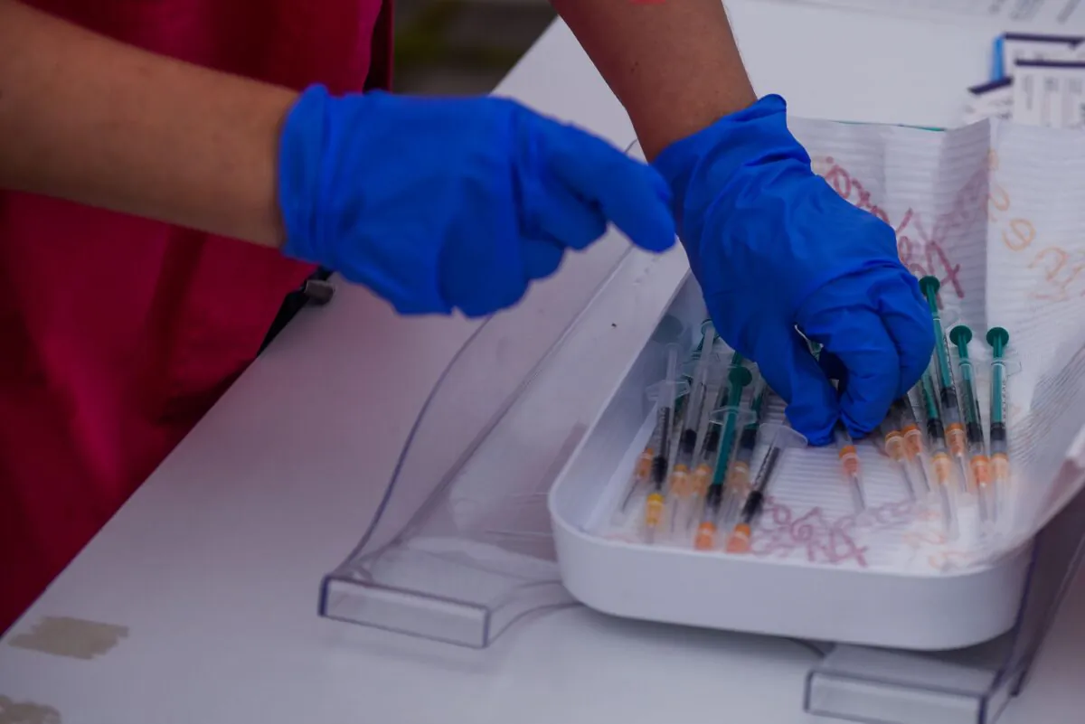 Syringes with Pfizer/BioNTech COVID-19 vaccine are pictured at the temporary vaccination point in the Wroclaw Stadium in Wroclaw, Poland, on June 26, 2021. (Omar Marques/Getty Images)