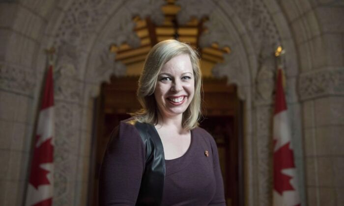 Senator Denise Batters is shown outside the Senate chambers on Parliament Hill in Ottawa, on Feb. 18, 2016. (The Canadian Press/Justin Tang)