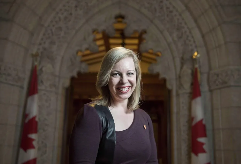 Senator Denise Batters is shown outside the Senate chambers on Parliament Hill in Ottawa, on Feb. 18, 2016. (The Canadian Press/Justin Tang)