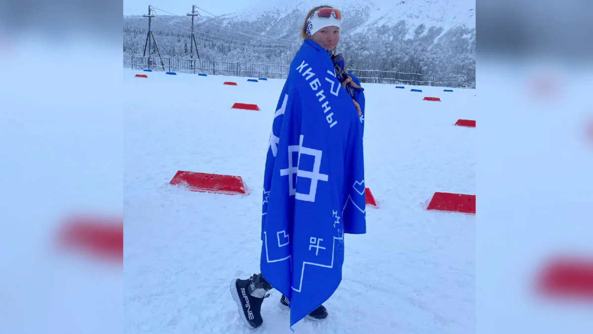 Belarusian cross-country skier Darya Dolidovich poses in this handout picture taken in Kirovsk, Russia, Nov., 2021. (Courtesy of Sergei Dolidovich/Handout via Reuters)