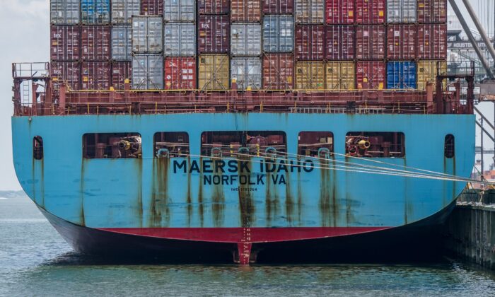 The Maersk Idaho container ship is shown at the Port of Houston Authority in Houston, Texas., on July 29, 2021. (Brandon Bell/Getty Images)