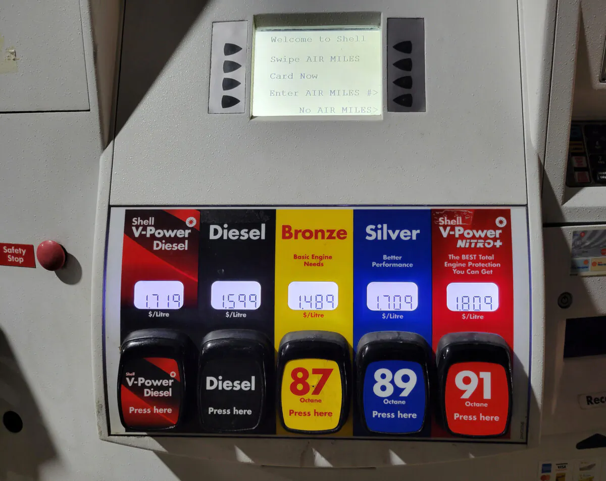 Gas prices are displayed at a Shell station in Newcastle, Ont., on Feb. 2, 2022. (The Canadian Press/Doug Ives)