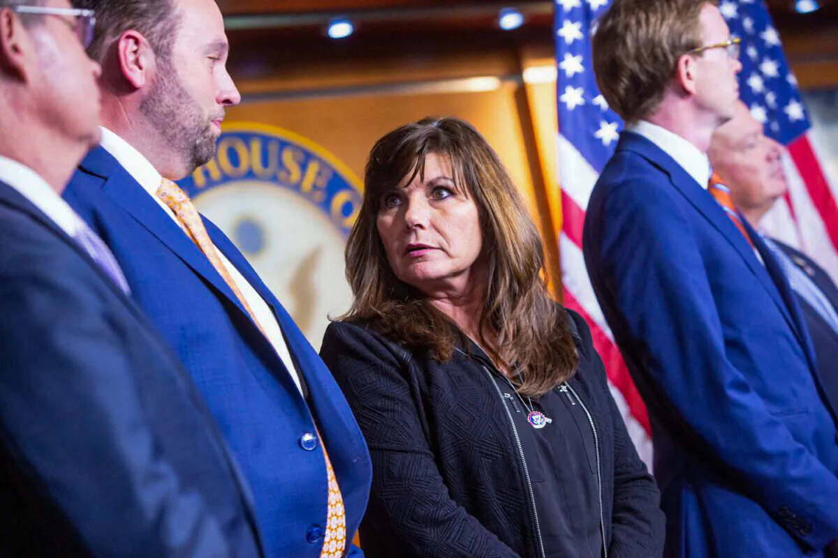 Rep. Diana Harshbarger (R-Tenn.) and other House Republicans participate in a press conference to discuss the Democrats' spending package at the U.S. Capitol in Washington on Nov. 2, 2021. (Allison Shelley/Getty Images)