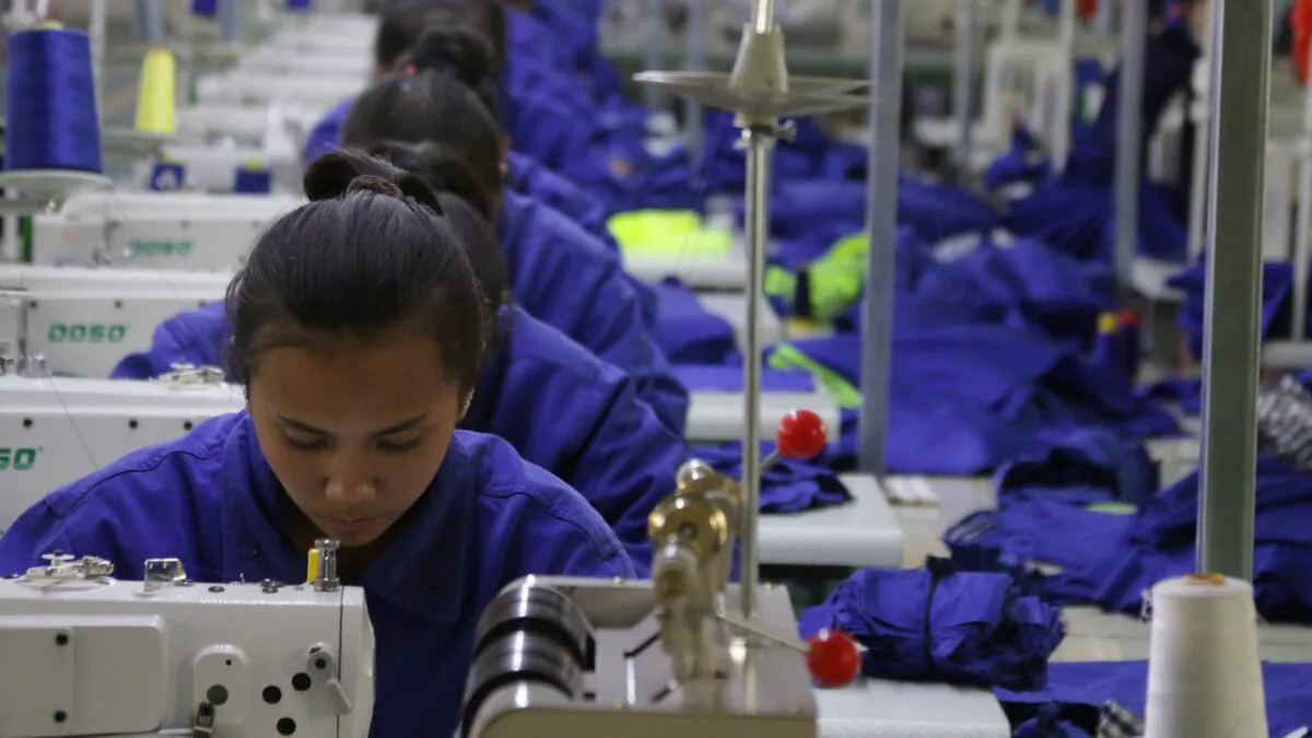 Uyghur women work in a cloth manufacturing factory in Hotan county, Xinjiang Province, China, on Apr. 27, 2019. (Azamat Imanaliev/Shutterstock)