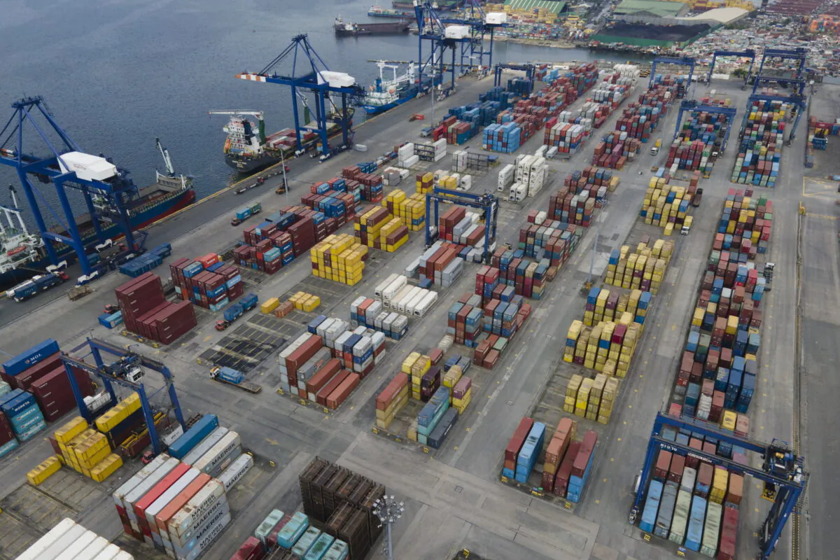 Stacks of containers line the Manila North Harbour Port, Inc. in Manila, Philippines, on Oct. 19, 2021. (Aaron Favila/AP Photo)