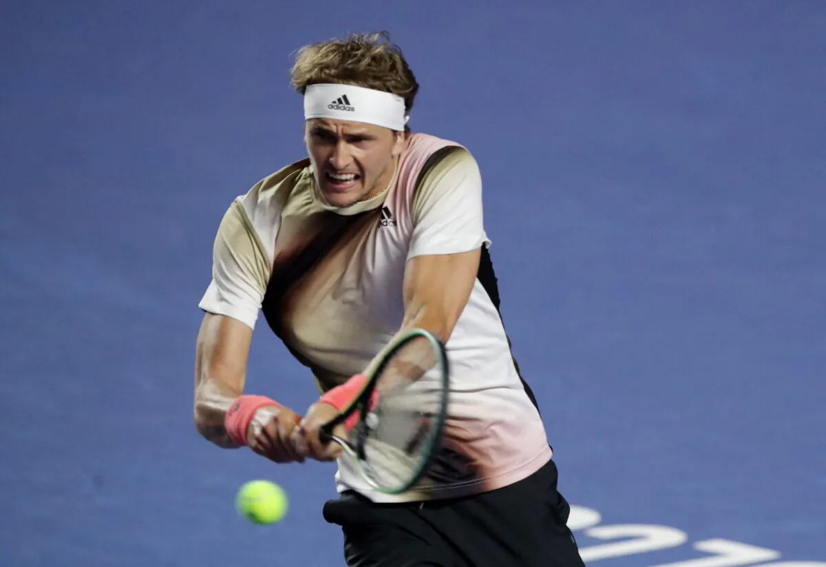 Germany's Alexander Zverev in action during his match against Jenson Brooksby of the U.S. in Acapulco, Mexico on Feb. 22, 2022. (Henry Romero/Reuters)