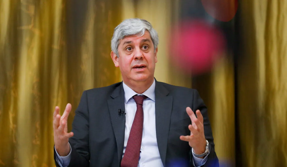 European Central Bank (ECB) governing council member Mario Centeno speaks during an interview with Reuters, in Lisbon, Portugal, on March 15, 2021. (Pedro Nunes/Reuters)