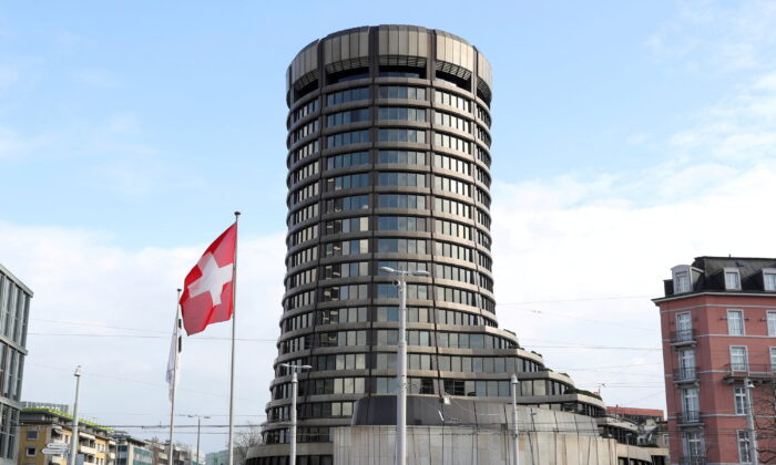 The tower of the headquarters of the Bank for International Settlements (BIS) is seen in Basel, Switzerland, on March 18, 2021. (Arnd Wiegmann/Reuters)