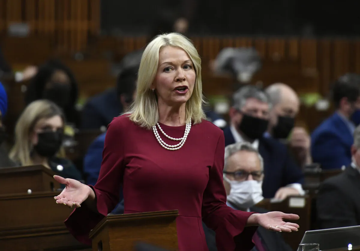 Interim Conservative leader Candice Bergen rises during question period in the House of Commons on Parliament Hill in Ottawa on Feb. 10, 2022. (The Canadian Press/Justin Tang)