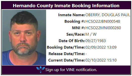 Booking photo for Douglas O'Berry following his arrest for the embezzlement of $1.5 million from the Humane Society where his wife once worked. 