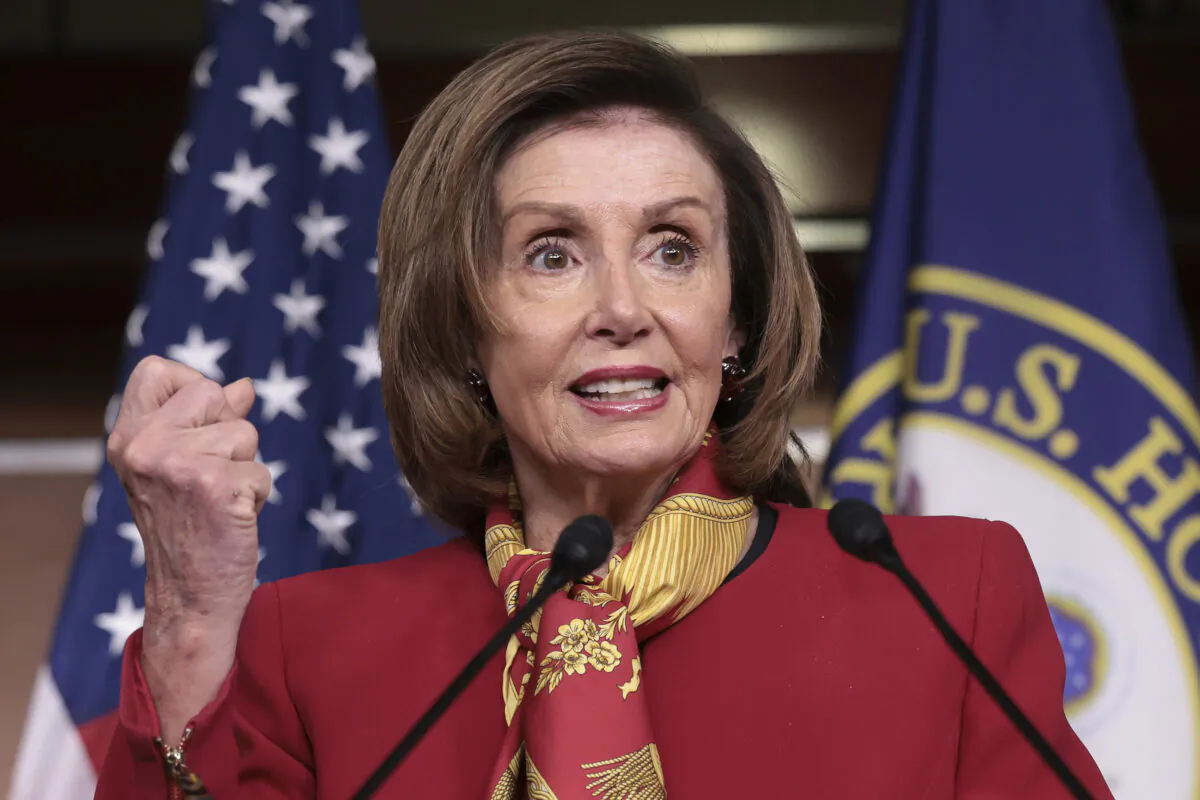 Speaker of the House Nancy Pelosi (D-Calif.) answers questions during a press conference at the U.S. Capitol in Washington on Feb. 9, 2022. (Win McNamee/Getty Images)