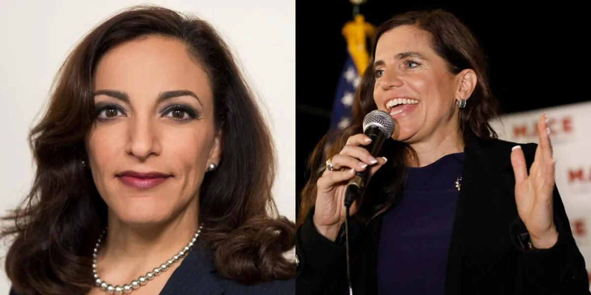 L: A headshot of Katie Arrington is seen in this handout photo obtained by Reuters on June 23, 2018. (Reuters)
R: Rep. Nancy Mace (R-S.C.) talks to supporters during her election night party in Mount Pleasant, S.C., on Nov. 3, 2020. (Mic Smith/AP Photo)