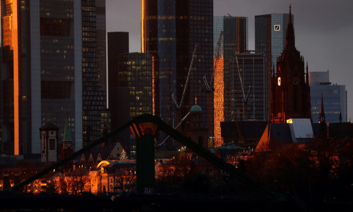 The Frankfurt skyline on Jan. 5, 2022. (Kai Pfaffenbach/Reuters)