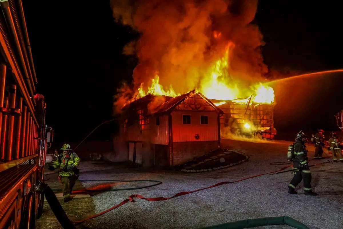 Barn fire at the Ely Fischer farm in Lancaster County, Pa., on Feb. 10, 2022. (Timothy Coover Maytown/East Donegal Township Fire Department Photographer)