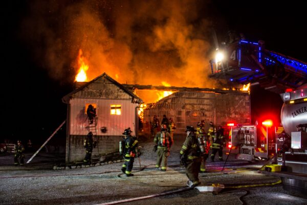 Barn fire at the Ely Fischer farm in Lancaster County, Pennsylvania, Feb. 10, 2022.