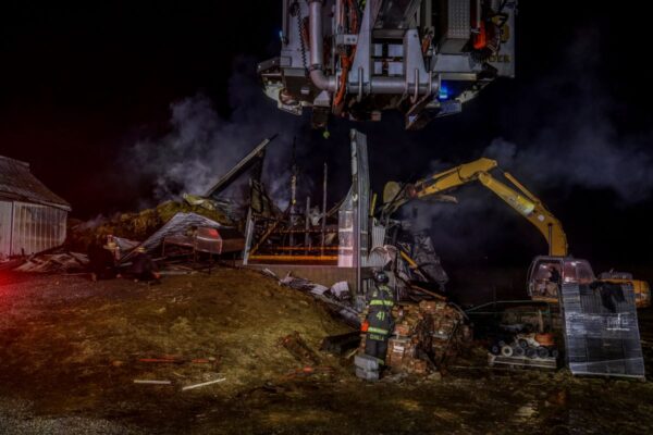 Aftermath of the barn fire at the Ely Fischer farm, Lancaster Pennsylvania, Feb. 10, 2022.