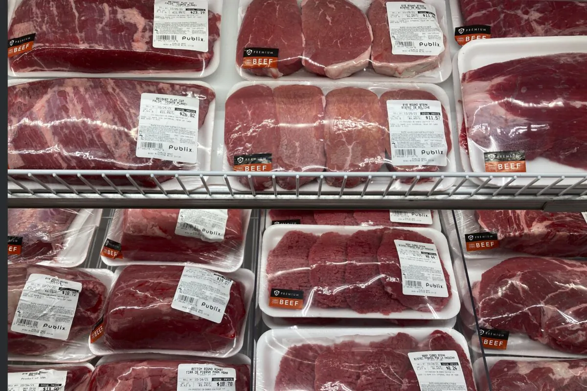 A selection of beef cuts is displayed at a Publix Supermarket in Miami on Oct. 20, 2021. (Marta Lavandier/AP Photo)