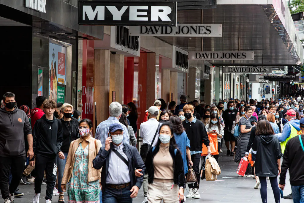 People walk along Bourke Street Mall in Melbourne, Australia, on Dec. 26, 2021. (Diego Fedele/Getty Images)